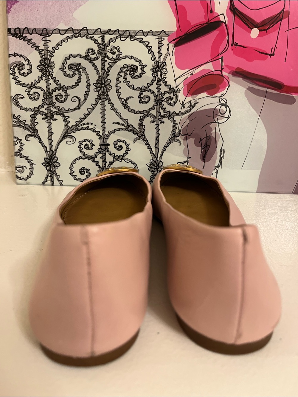 Tory Burch Blush Pink Leather Logo Medallion Ballet Flats - Size 7.5 - Picture 4 of 8